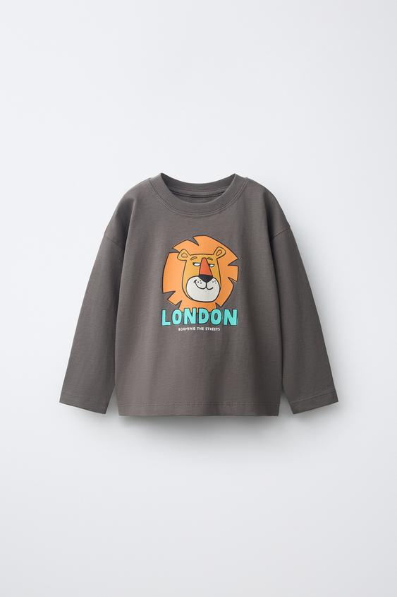 ANIMAL PRINT T-SHIRT - Anthracite Grey by Zara - Image 0