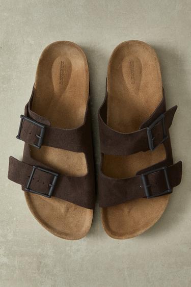 DOUBLE BUCKLE LEATHER SANDALS - Brown by Zara - Image 6