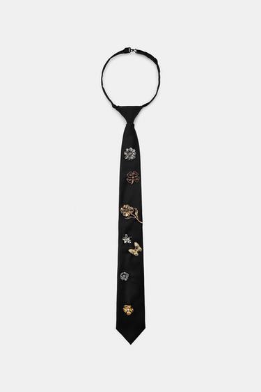 BUTTERFLY FLOWER CHARM TIE - Black by Zara