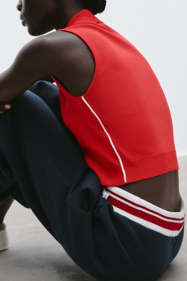 KNIT TOP WITH SIDE TRIMS - Red by Zara - Image 3
