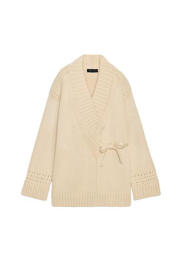 GILET KIMONO CROISÉ EN MAILLE - Écru de Zara