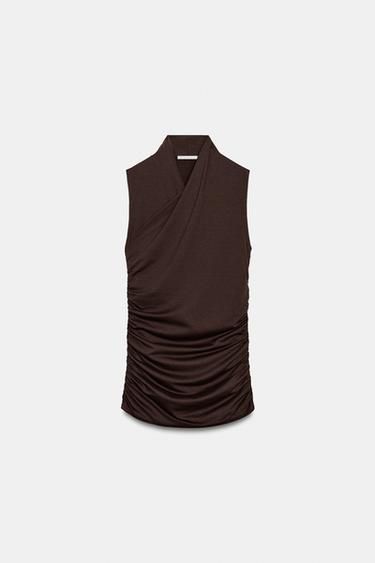 DRAPED GATHERED TOP - Brown by Zara - Image 5