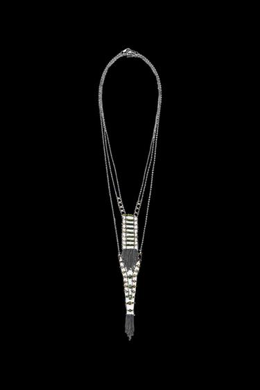 Zara 2-PACK BEADED FRINGE NECKLACES - Anthracite grey - Image 0