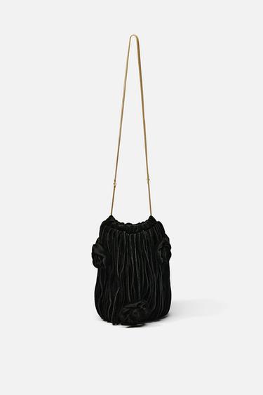 VELVET-EFFECT BUCKET BAG WITH FLORAL DETAIL - Black by Zara - Image 5