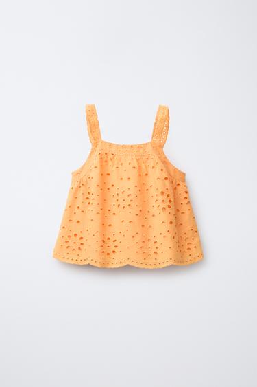 SCHIFFLI EMBROIDERY STRAPPY TOP - Tangerine by Zara