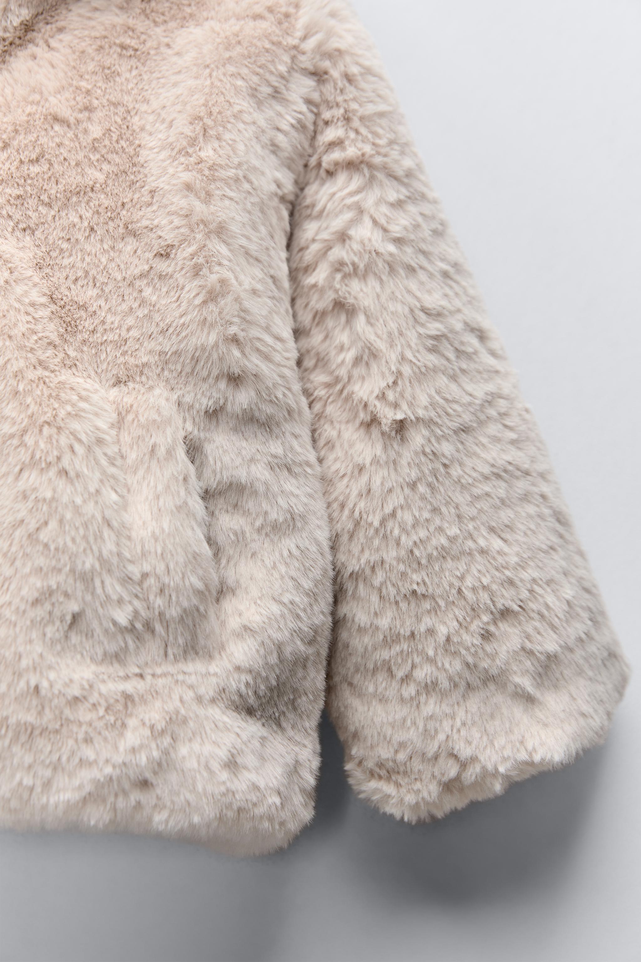 Zara tan on sale faux fur coat with hood