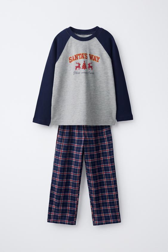 Zara 6-14 YEARS/ COMBINED TEXT PRINT PYJAMA SET - Navy blue - Image 0