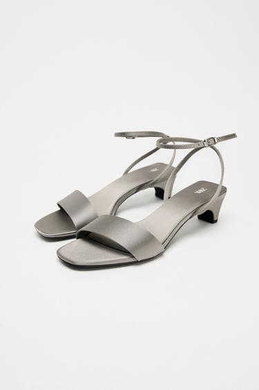 SANDALES EFFET SATINÉ - Gris perle de Zara - Image 3