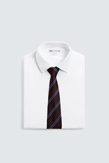 100% SILK STRIPED TIE - Burgundy by Zara - Image 3