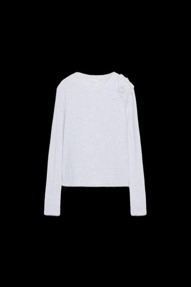 T-SHIRT MIT BLUMEN VORNE - Grau meliert von Zara - Bild 0