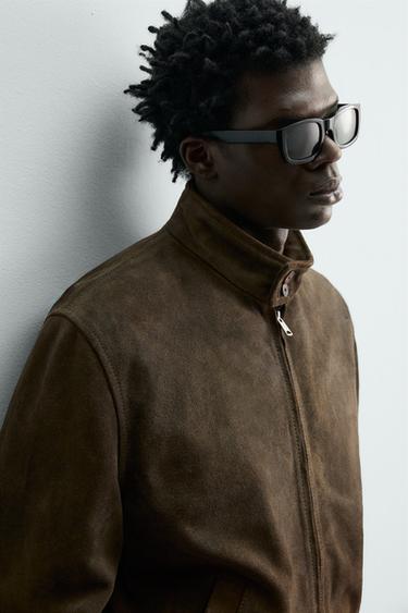 BLOUSON REGULAR FIT CUIR DAIM - Tabac de Zara - Image 4