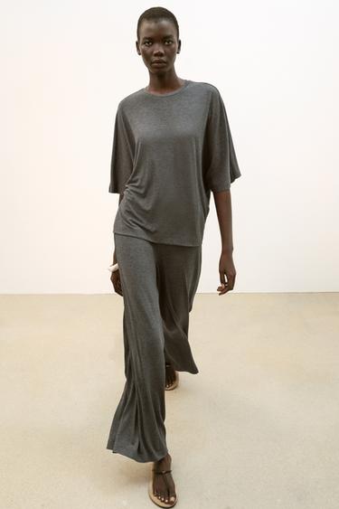 PANTALÓN PALAZZO FLUIDO - Gris medio de Zara