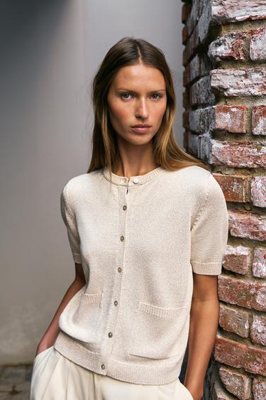 TRIKO ME THURJE MËNGË TË SHKURTRA - Ngjyrë rëre nga Zara