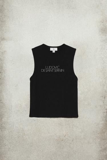 تيشرت بدون أكمام بشعار STRASS LUDOVIC DE SAINT SERNIN x ZARA - أسود by Zara
