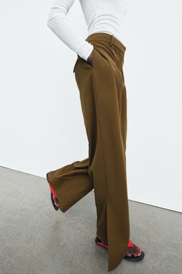STRAIGHT-LEG TROUSERS WITH VENTS ZW COLLECTION - Khaki by Zara - Image 1
