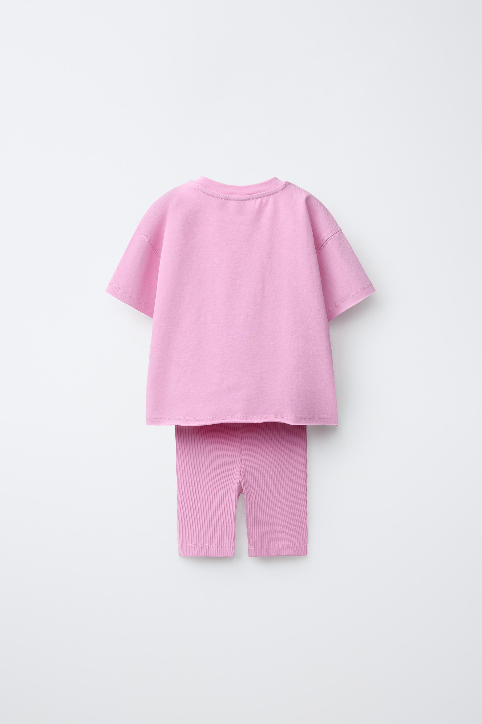 RIB CYCLING SHORTS AND T-SHIRT SET — Pink (alternate view)