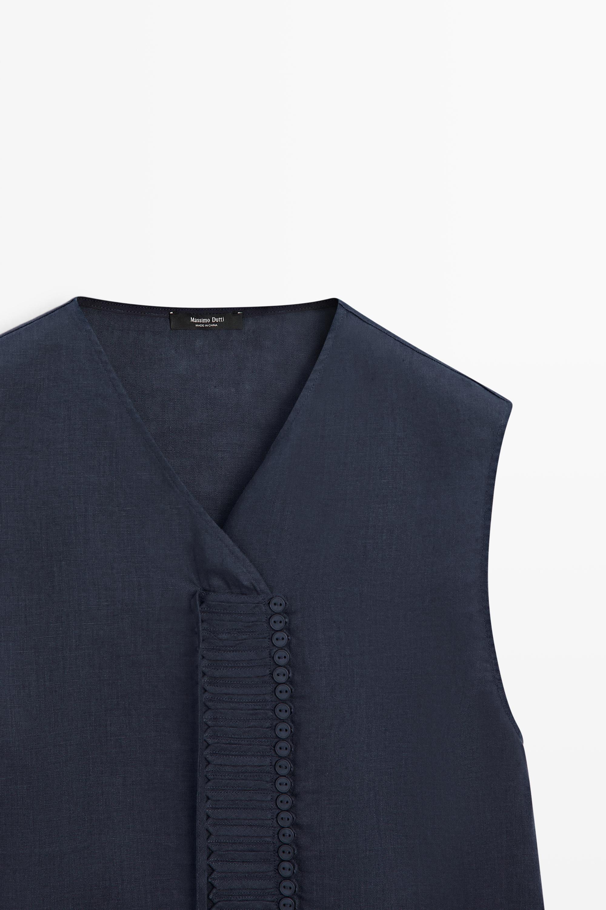 100% linen crossover top with button detail