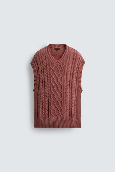 TRICOT SPENCER MET KABELSTRUCTUUR - Bruinrood van Zara