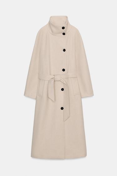 MANTEAU LONG AVEC LAINE COL MONTANT - Beige de Zara - Image 8