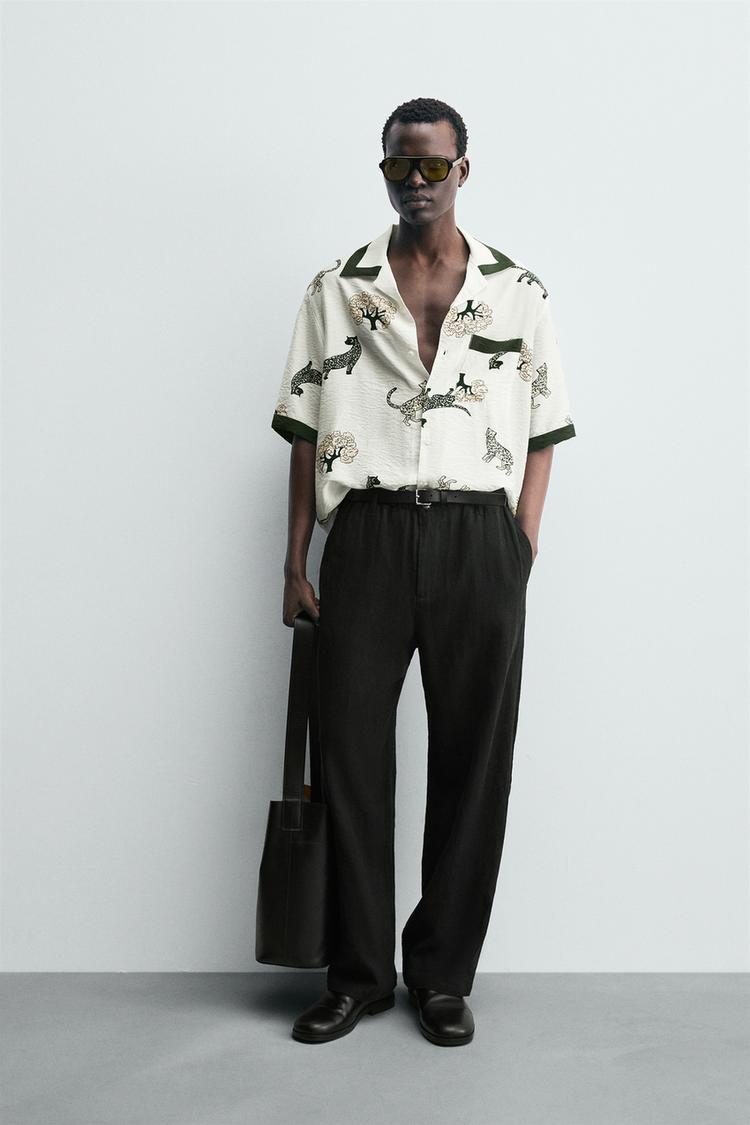 CAMICIA STAMPA ANIMALIER Ecrù Verde ZARA Italia Italy