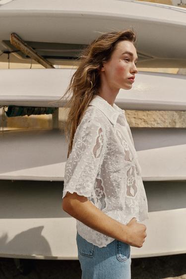 EMBROIDERED SHORT SLEEVE SHIRT - White by Zara - Image 3