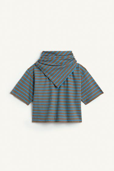 Zara STRIPED T-SHIRT - Light blue