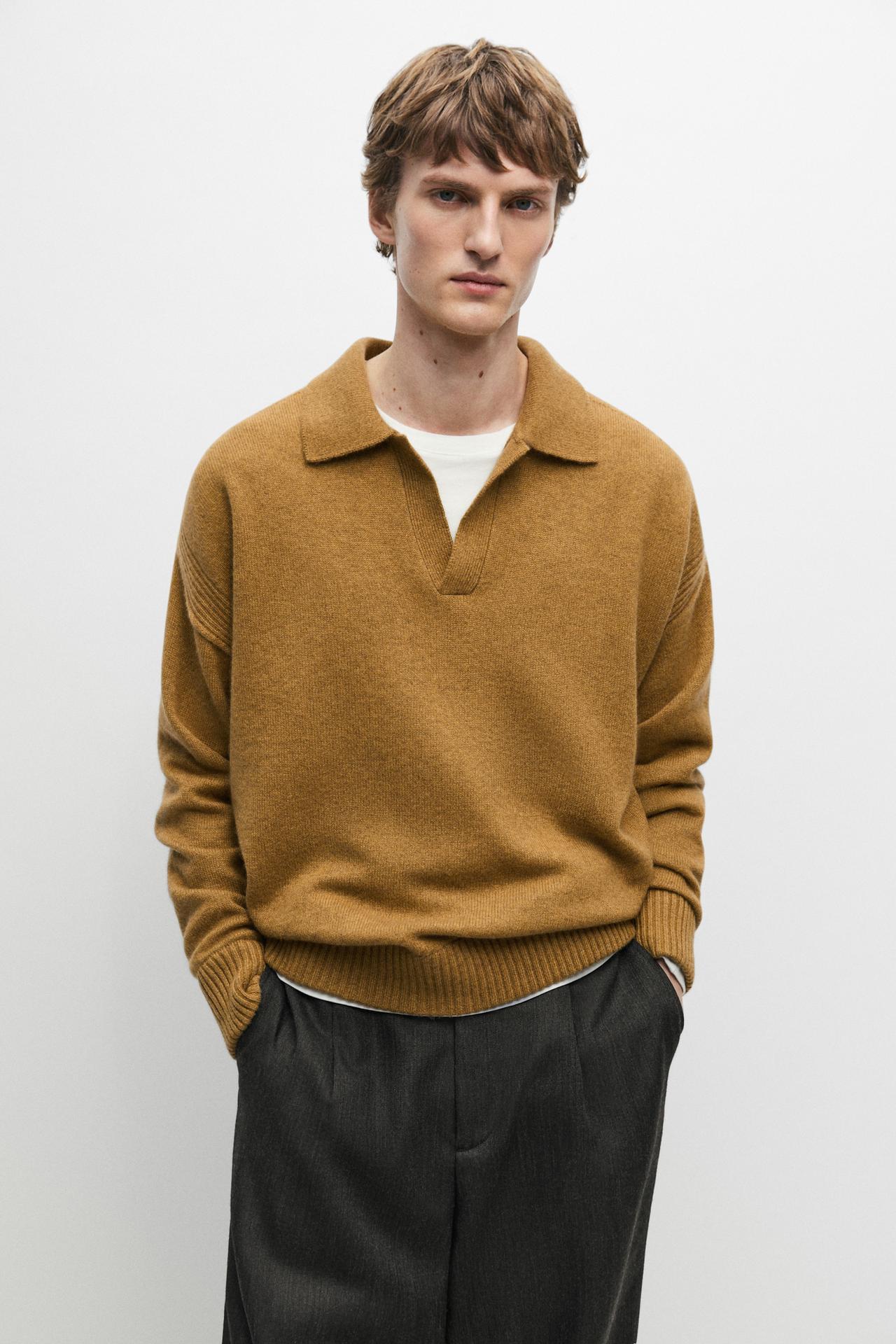 100% Cashmere Knit Polo Sweater — Pistachio green