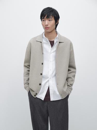 Zara 100% cotton knit cardigan with polo collar - Apple green