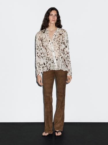 Camisa animal print detalle frunces - Blanco roto de Zara