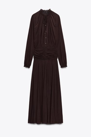 GATHERED LONG DRESS - Dark brown by Zara - Image 4
