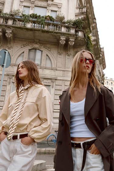 Zara 撞色領府綢襯衫 - 淺駝色