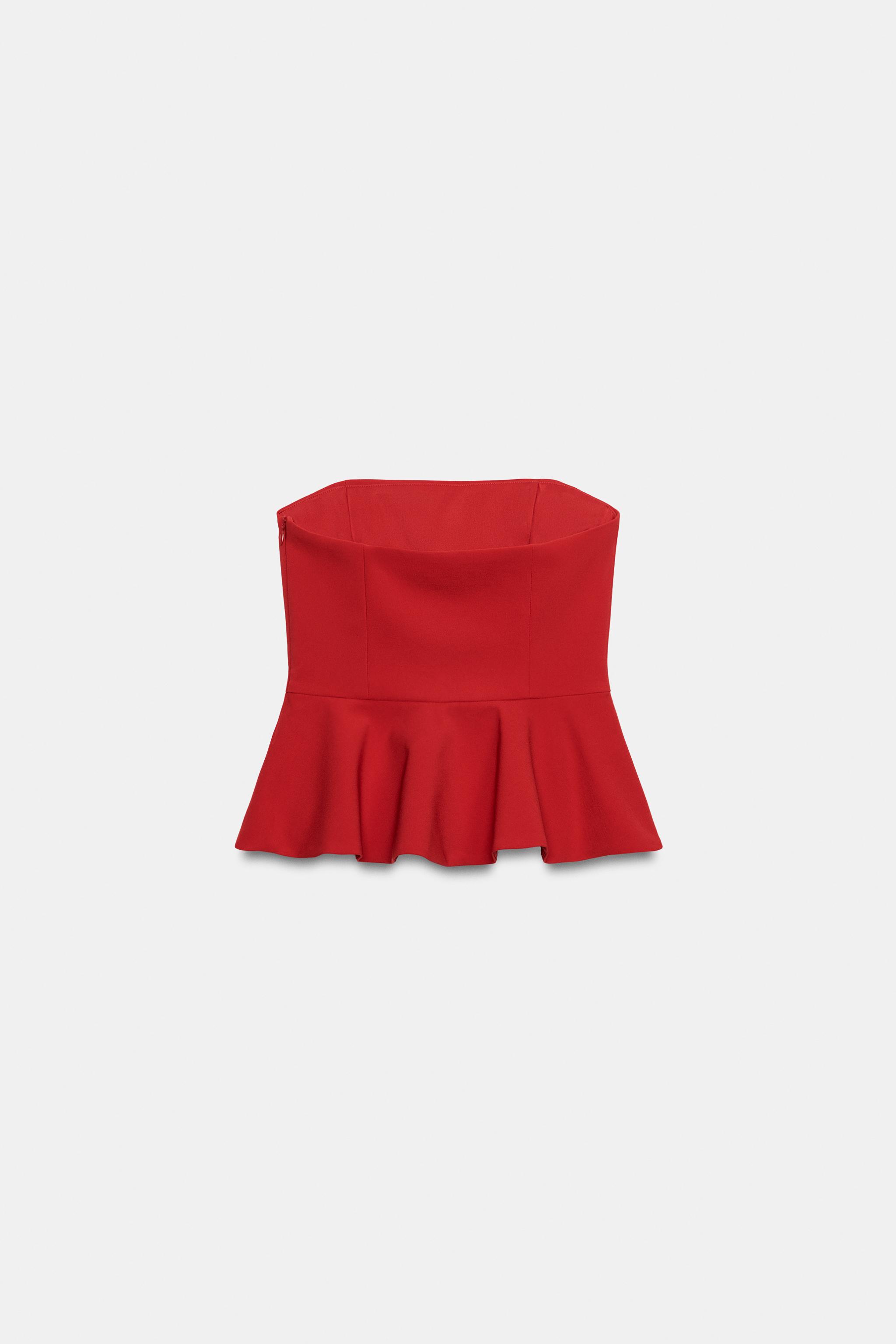 Zara Straplez Peplum Top görsel 7