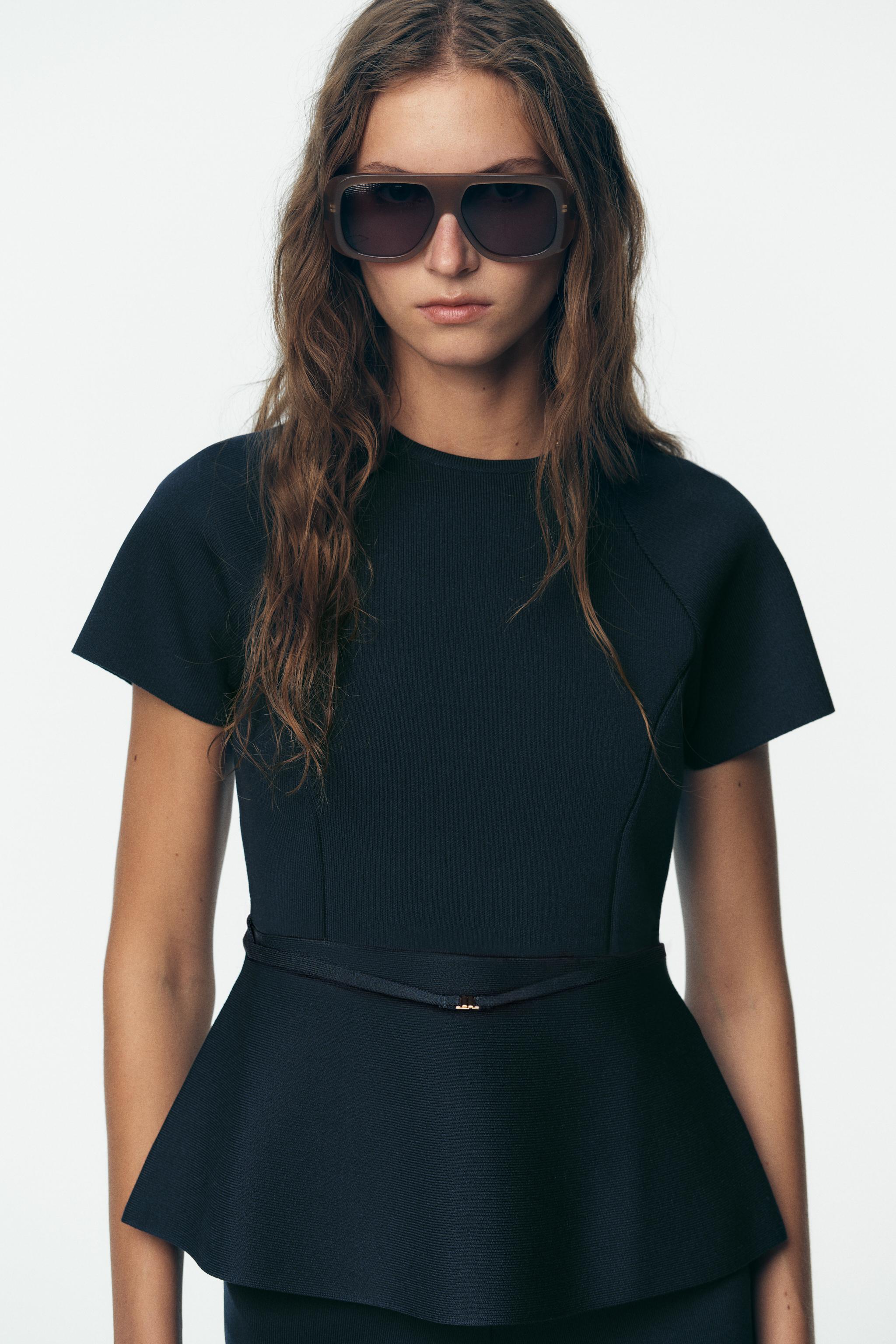 KNIT PEPLUM TOP - Navy blue | ZARA United States