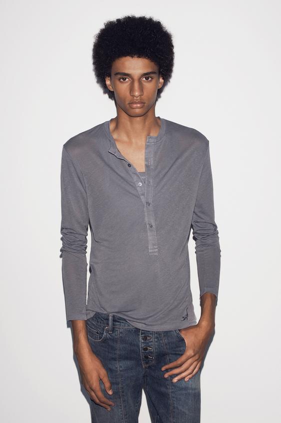 SAMARRETA COLL DE BOTONS SLIM FIT - Blau / gris de Zara - Imatge 0