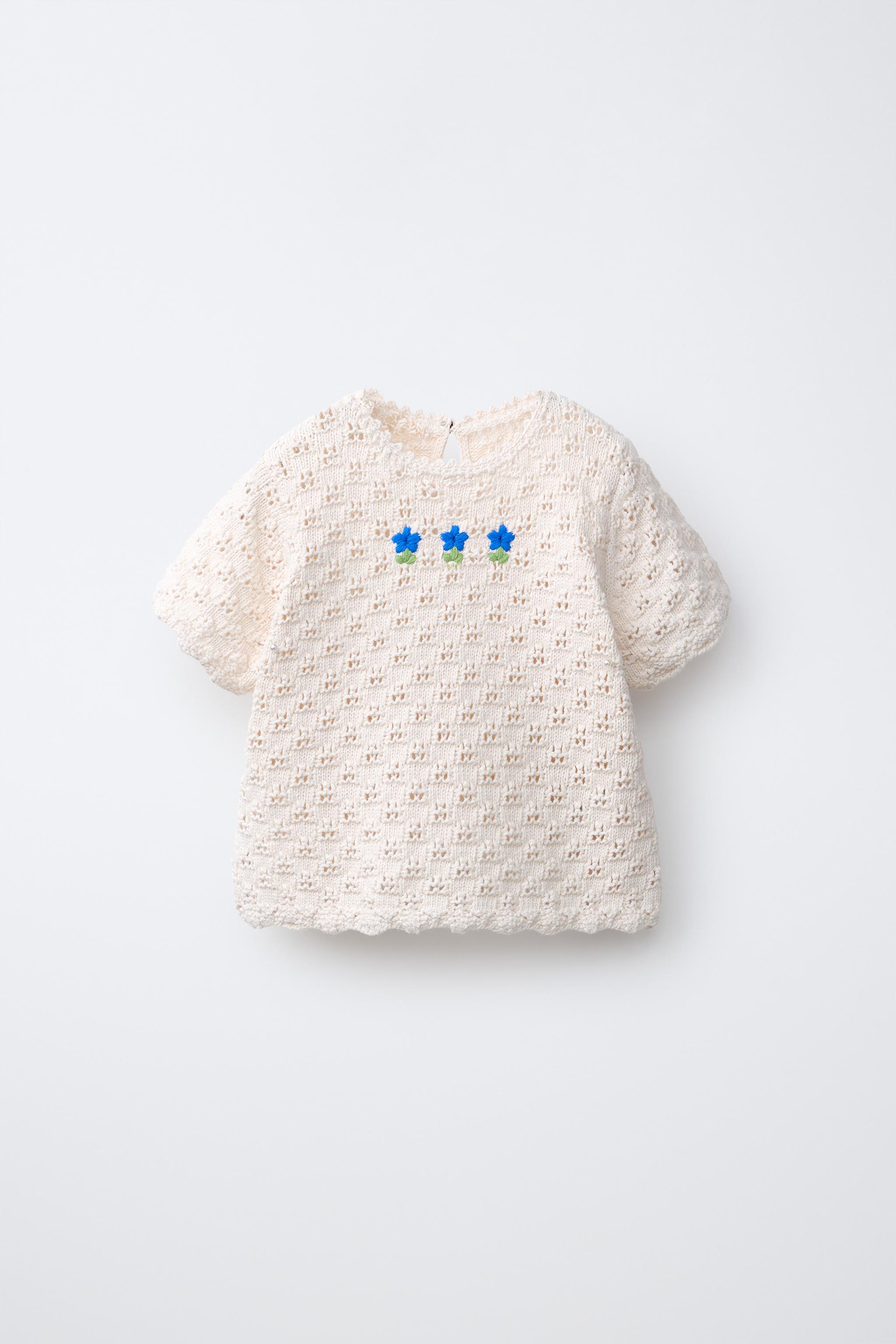 EMBROIDERED CROCHET KNIT TOP - Ecru | ZARA United States