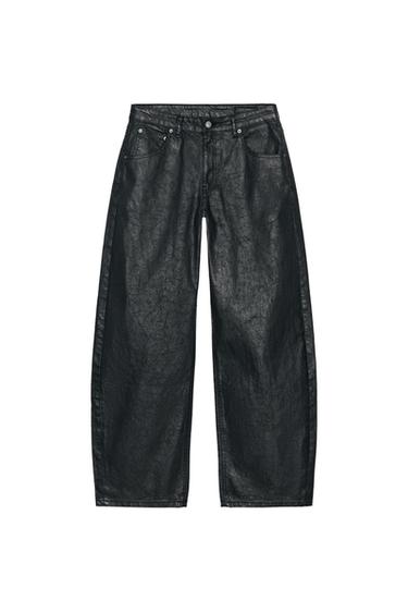 ZW COLLECTION CRACKLED LOW-RISE BARREL JEANS - Black by Zara