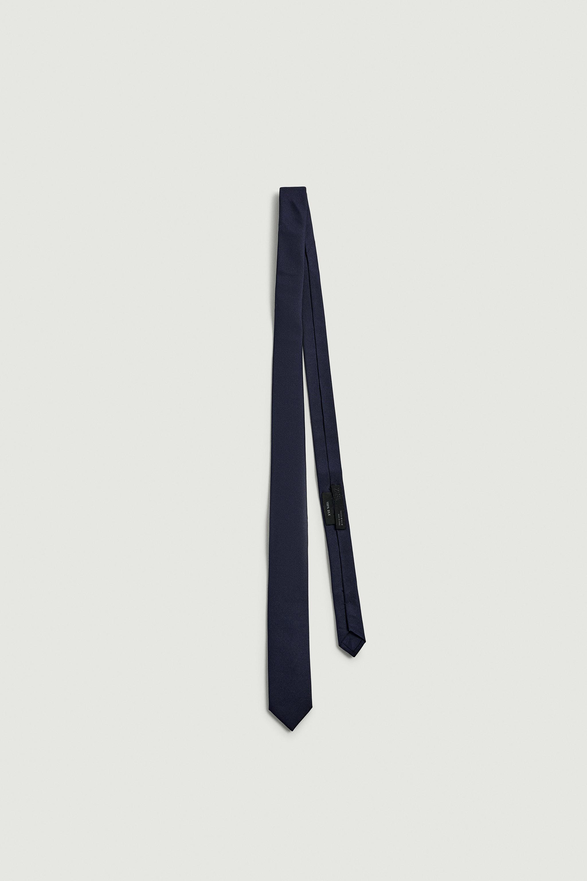 100% SILK SLIM TIE — Navy blue