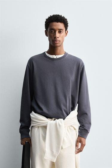 WASHED SOFT CREWNECK SWEATSHIRT - Faded blue by Zara