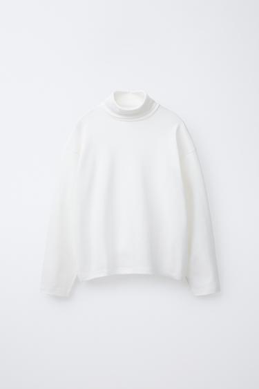 Zara PLAIN TURTLENECK T-SHIRT - Oyster-white