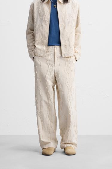 Zara RAISED JACQUARD PANTS - Sand