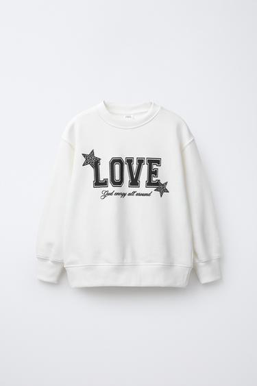 Zara EMBROIDERED TEXT SWEATSHIRT - Oyster-white - Image 0