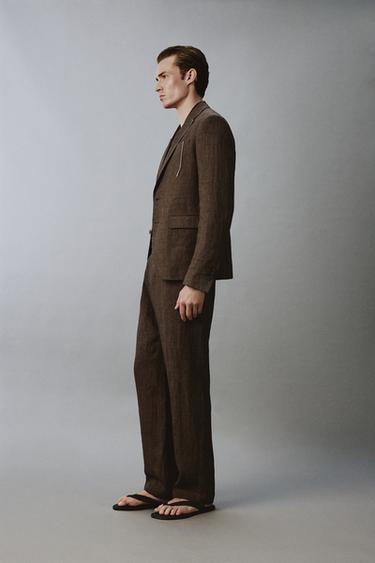 PANTALON DE COSTUME REGULAR FIT 100 % LIN - Marron foncé de Zara - Image 3