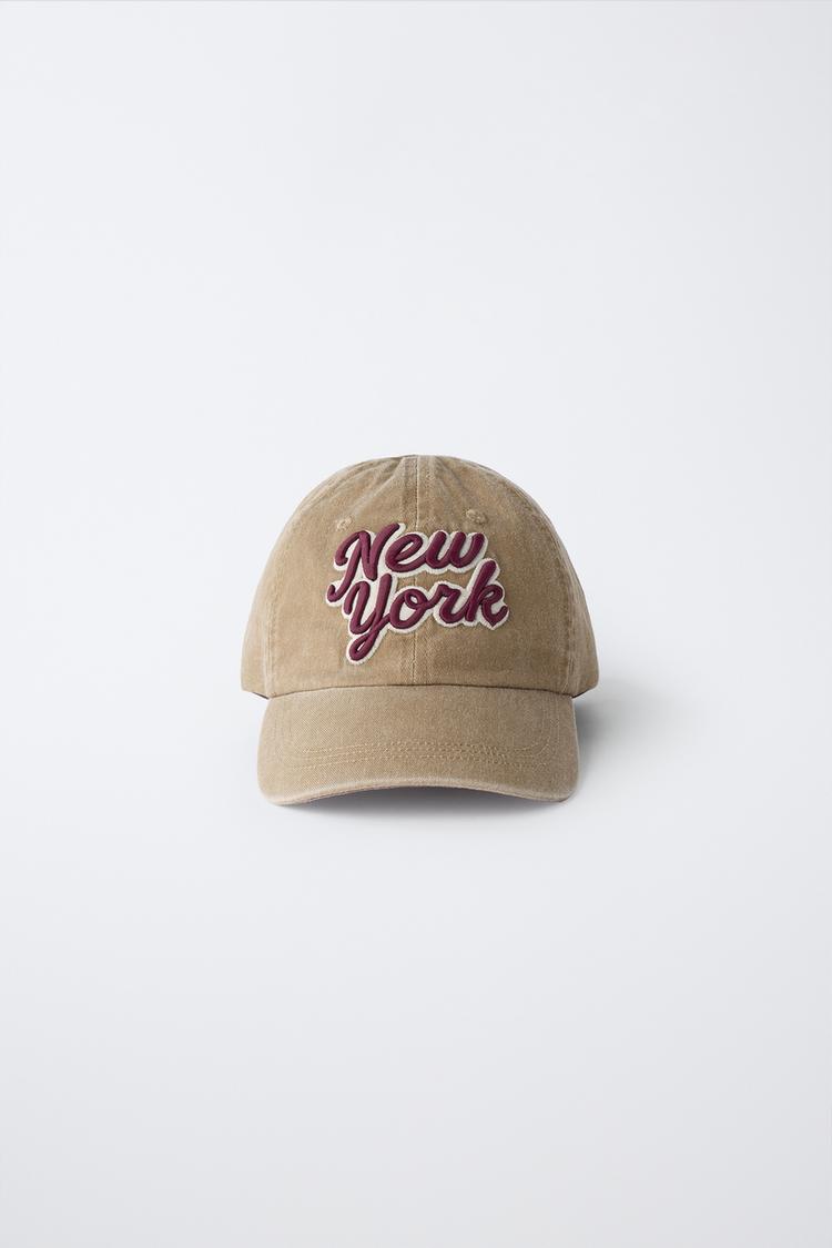 NEW YORK TEXT VARSITY CAP — Dark camel