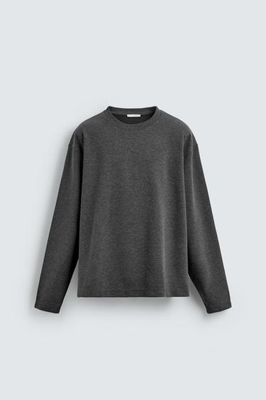 RELAXED FIT TEXTURED T-SHIRT - Grey marl by Zara