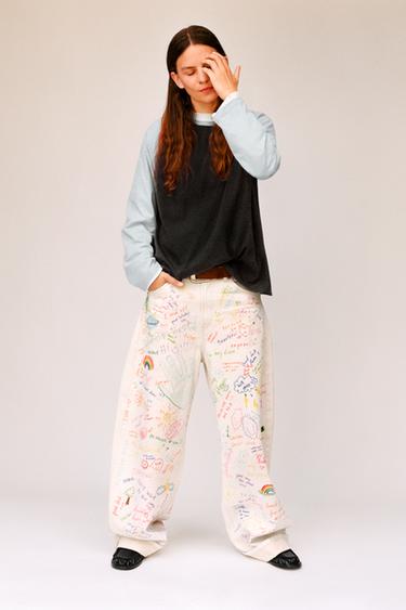 QUẦN JEANS TRF BAGGY CẠP LỠ GẤU LẬT - Kem từ Zara