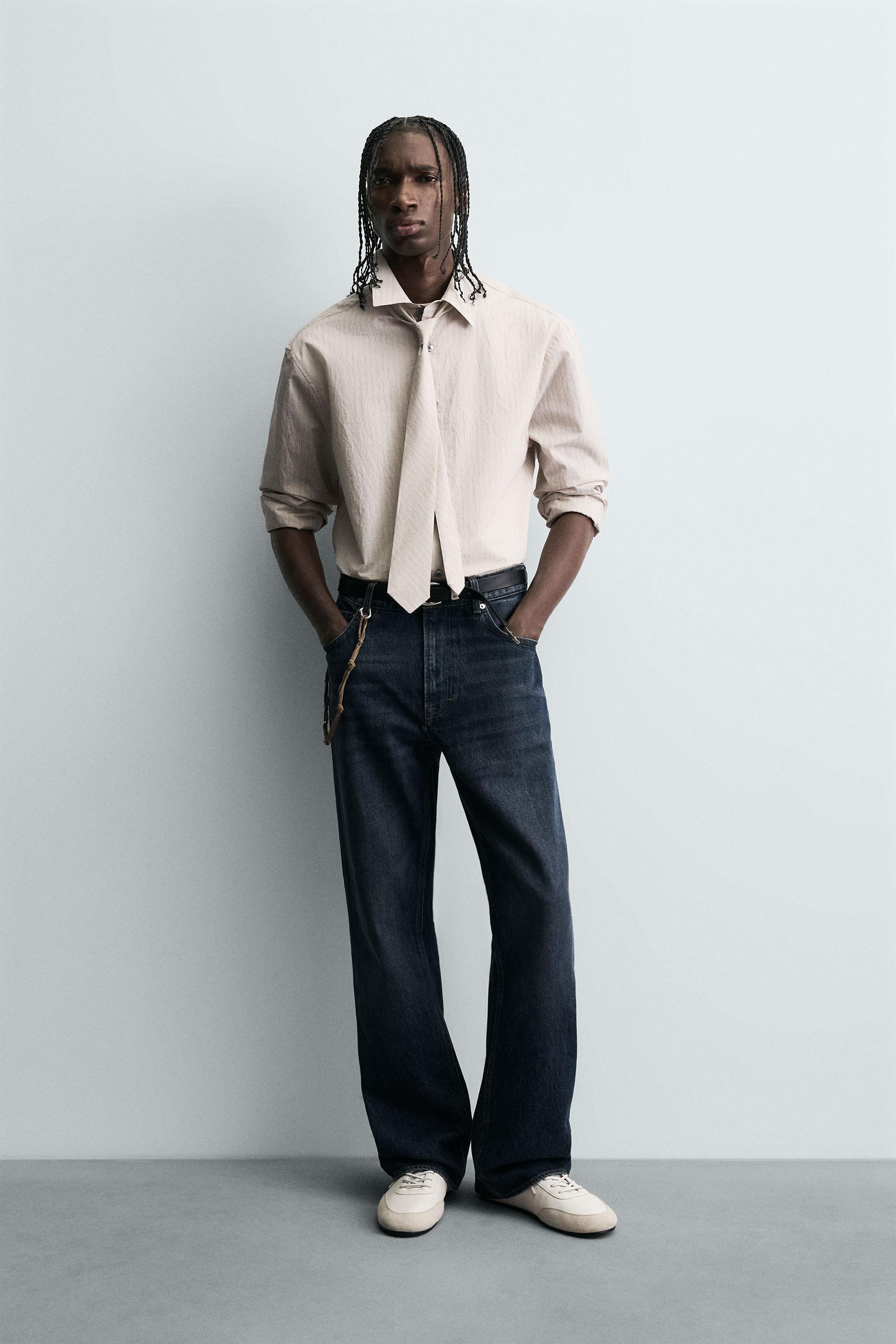 COMBINATION STRIPED TIE SHIRT - Sand | ZARA Canada