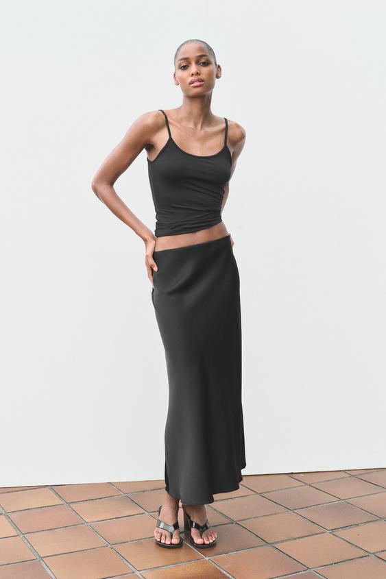 SATIN MIDI SKIRT - Black by Zara - Image 0