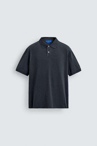 Zara POLO MAJICA OD ISPRANOG PIKEA AARON LEVINE X ZARA – mornarsko plava