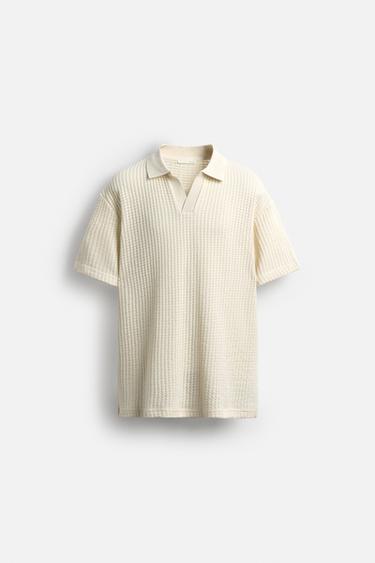 Zara TEXTURED POLO SHIRT - Oyster-white