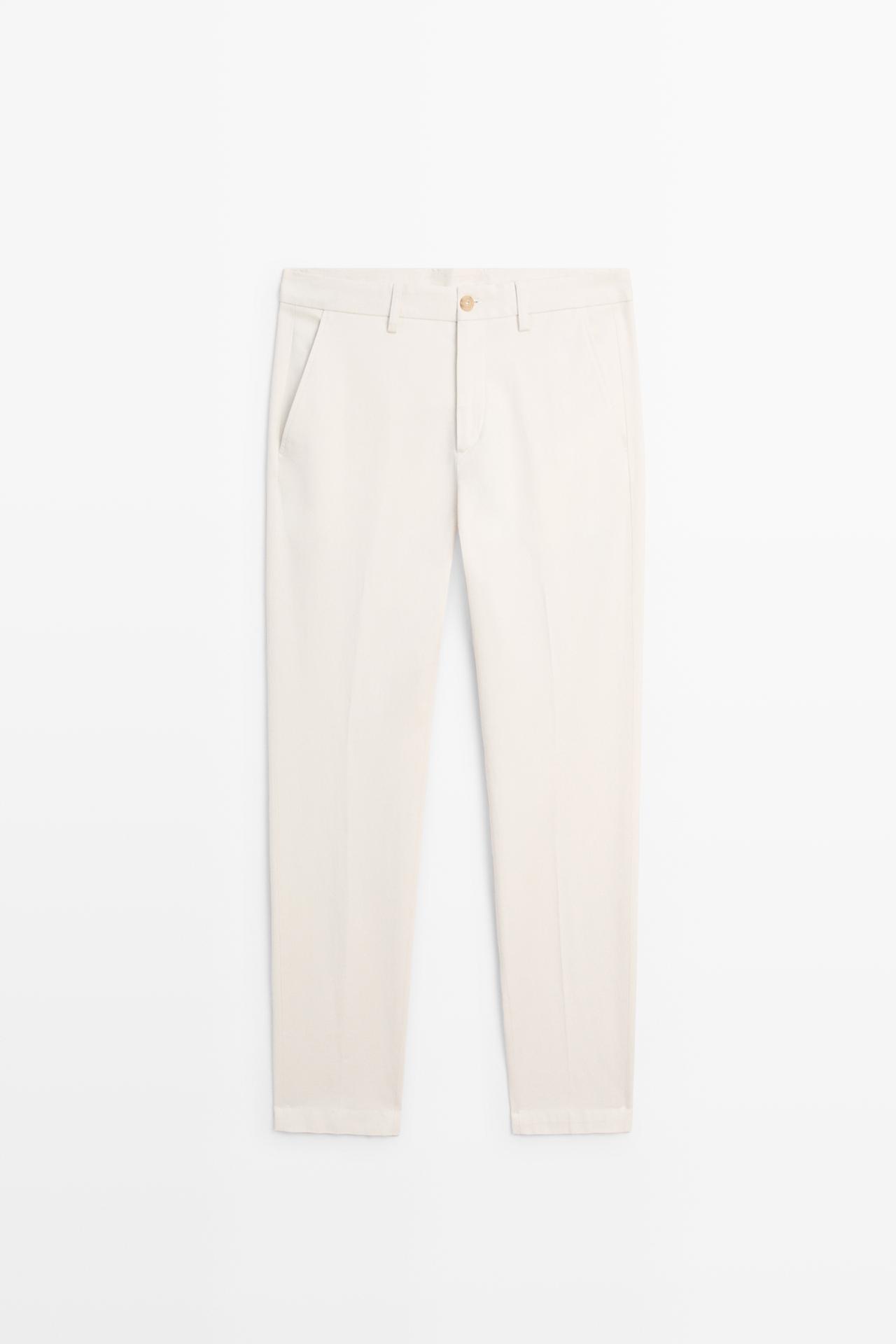 Cotton blend slim fit pants — Beige